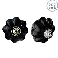 Nicola Spring - Floral Ceramic Cabinet Knobs - Black / White - Pack of 6