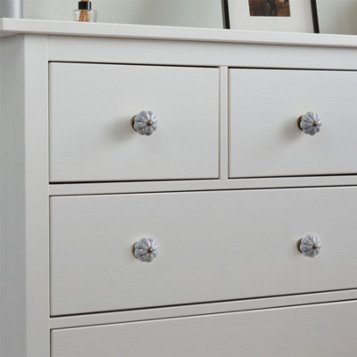 Nicola Spring - Floral Ceramic Cabinet Knobs - Light Blue - Pack of 6 - 7