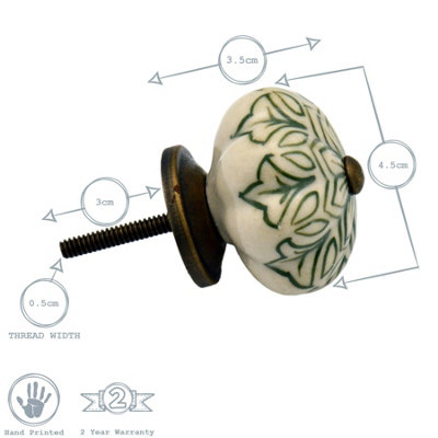 Nicola Spring - Floral Ceramic Cabinet Knobs - Navy - Pack of 6 - 3