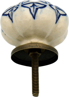 Nicola Spring - Floral Ceramic Cabinet Knobs - Navy - Pack of 6 - 5