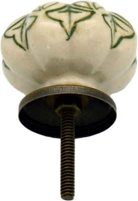 Nicola Spring - Floral Ceramic Cabinet Knobs - Olive Green - Pack of 6 - 4