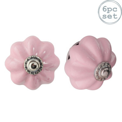 Nicola Spring - Floral Ceramic Cabinet Knobs - Pink - Pack of 6