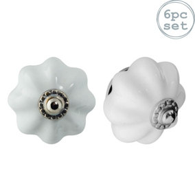 Nicola Spring - Floral Ceramic Cabinet Knobs - White - Pack of 6