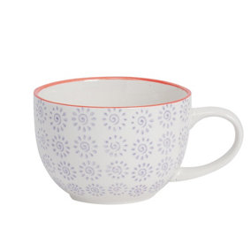 Nicola Spring Hand-Printed Cappuccino Cup - Japanese Style Porcelain Tea Coffee Crockery Cups - 250ml - Purple