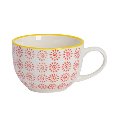 Nicola Spring Hand-Printed Cappuccino Cup - Japanese Style Porcelain Tea Coffee Crockery Cups - 250ml - Red