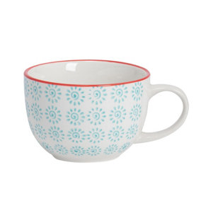 Nicola Spring Hand-Printed Cappuccino Cup - Japanese Style Porcelain Tea Coffee Crockery Cups - 250ml - Turquoise
