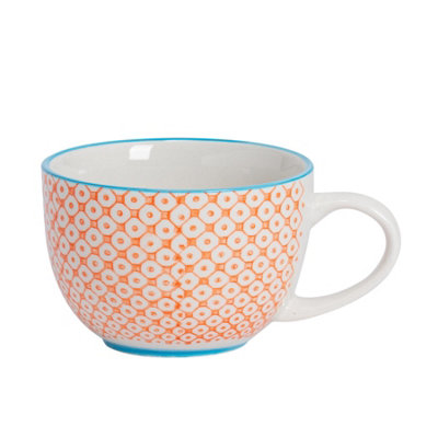 Nicola Spring - Hand-Printed Cappuccino Cup & Saucer Set - 250ml - 3 Colours - 12pc - 6