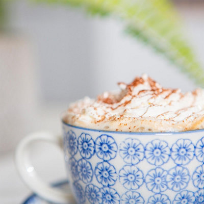 Nicola Spring - Hand-Printed Cappuccino Cup & Saucer Set - 250ml - 3 Colours - 12pc - 4