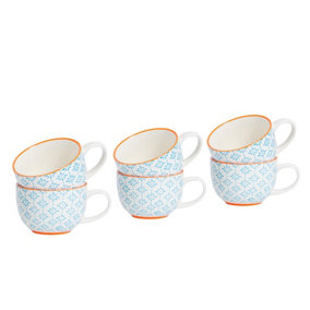 Nicola Spring - Hand-Printed Cappuccino Cups - 250ml - Blue - Pack of 6