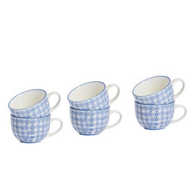 Nicola Spring - Hand-Printed Cappuccino Cups - 250ml - Navy - Pack of 6