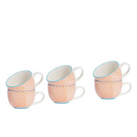 Nicola Spring - Hand-Printed Cappuccino Cups - 250ml - Orange - Pack of 6
