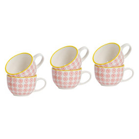 Nicola Spring - Hand-Printed Cappuccino Cups - 250ml - Red - Pack of 6
