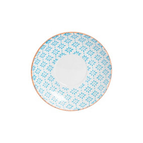 Nicola Spring Hand-Printed Cappuccino Saucer - Japanese Style Porcelain Tea Coffee Crockery Cups - 14.5cm - Blue