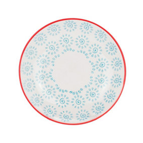 Nicola Spring Hand-Printed Cappuccino Saucer - Japanese Style Porcelain Tea Coffee Crockery Cups - 14cm - Turquoise