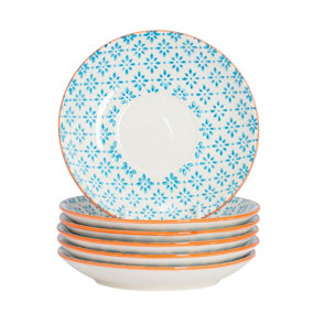 Nicola Spring - Hand-Printed Cappuccino Saucers - 14.5cm - Blue - Pack of 12