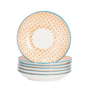 Nicola Spring - Hand-Printed Cappuccino Saucers - 14.5cm - Orange - Pack of 12