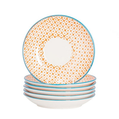 Nicola Spring - Hand-Printed Cappuccino Saucers - 14.5cm - Orange - Pack of 6