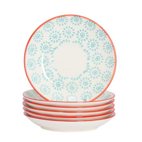Nicola Spring - Hand-Printed Cappuccino Saucers - 14cm - Turquoise - Pack of 6