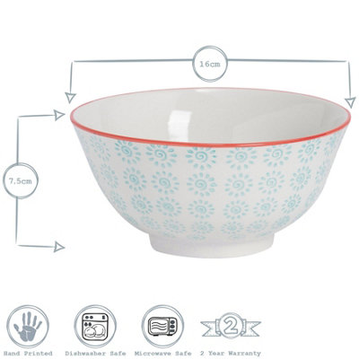 Nicola Spring - Hand-Printed Cereal Bowl - 16cm - Turquoise