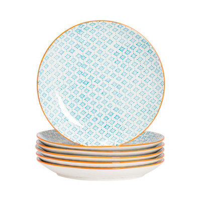 Nicola Spring - Hand-Printed Dinner Plates - 25.5cm - Blue - Pack of 6 ...