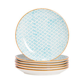 Nicola Spring - Hand-Printed Dinner Plates - 25.5cm - Blue - Pack of 6