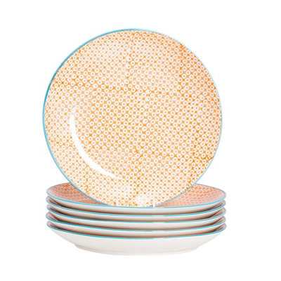 Nicola Spring - Hand-Printed Dinner Plates - 25.5cm - Orange - Pack of ...