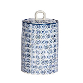 Nicola Spring - Hand-Printed Kitchen Canister - 1 Litre - Navy