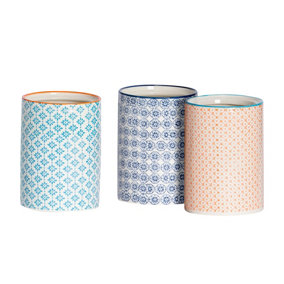 Nicola Spring - Hand-Printed Kitchen Canisters - 1 Litre - 3 Colours - Pack of 3