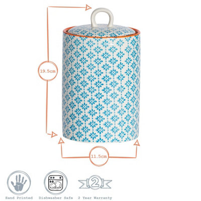 Nicola Spring - Hand-Printed Kitchen Canisters - 1 Litre - Blue - Pack of 3
