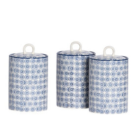 Nicola Spring - Hand-Printed Kitchen Canisters - 1 Litre - Navy - Pack of 3