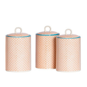 Nicola Spring - Hand-Printed Kitchen Canisters - 1 Litre - Orange - Pack of 3