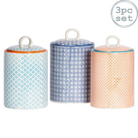 Nicola Spring - Hand-Printed Kitchen Canisters - 15.5cm - 3 Colours - Pack of 3