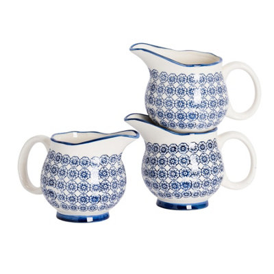 Nicola Spring - Hand-Printed Milk Jugs - 300ml - Navy - Pack of 6