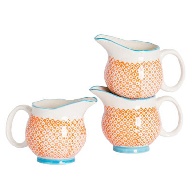 Nicola Spring - Hand-Printed Milk Jugs - 300ml - Orange - Pack of 3