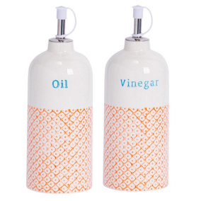 Nicola Spring - Hand-Printed Oil & Vinegar Pourer Bottles Set - 500ml - Orange - 2pc