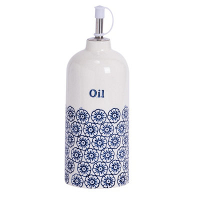 Nicola Spring - Hand-Printed Olive Oil Pourer Bottle - 500ml - Navy