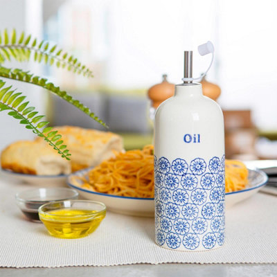 Nicola Spring - Hand-Printed Olive Oil Pourer Bottle - 500ml - Navy - 4