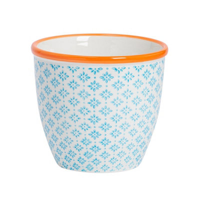 Nicola Spring - Hand-Printed Plant Pot - 14cm - Blue