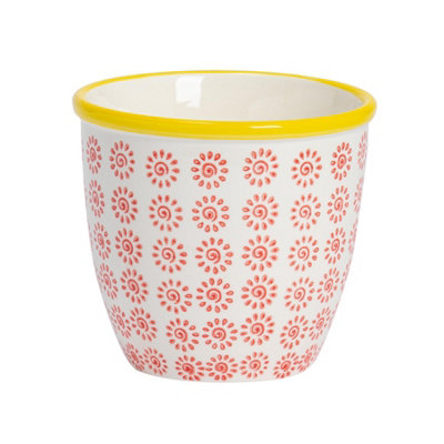 Nicola Spring - Hand-Printed Plant Pot - 14cm - Red