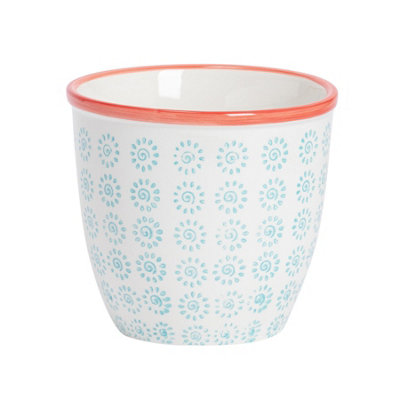 Nicola Spring - Hand-Printed Plant Pot - 14cm - Turquoise