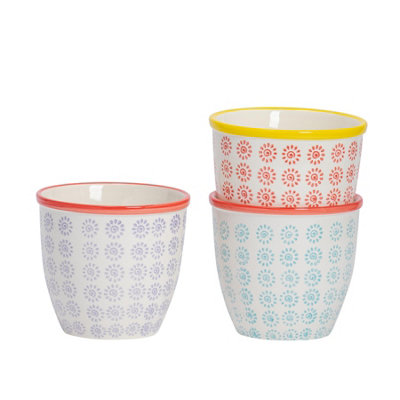 Nicola Spring - Hand-Printed Plant Pots - 14cm - 3 Colours - Pack of 3