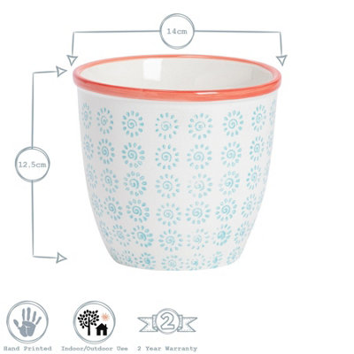 Nicola Spring - Hand-Printed Plant Pots - 14cm - 3 Colours - Pack of 3