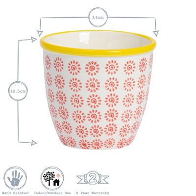 Nicola Spring - Hand-Printed Plant Pots - 14cm - 6 Colours - Pack of 6