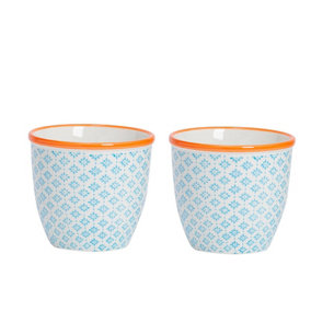Nicola Spring - Hand-Printed Plant Pots - 14cm - Blue - Pack of 2