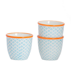 Nicola Spring - Hand-Printed Plant Pots - 14cm - Blue - Pack of 3