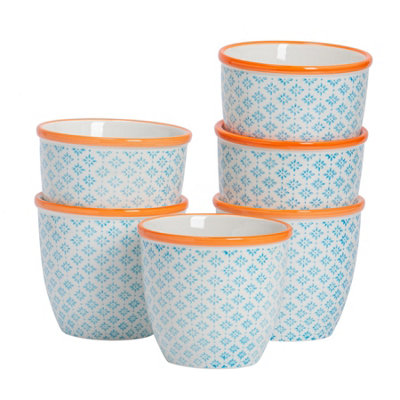 Nicola Spring - Hand-Printed Plant Pots - 14cm - Blue - Pack of 6