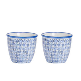 Nicola Spring - Hand-Printed Plant Pots - 14cm - Navy - Pack of 2
