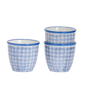 Nicola Spring - Hand-Printed Plant Pots - 14cm - Navy - Pack of 3