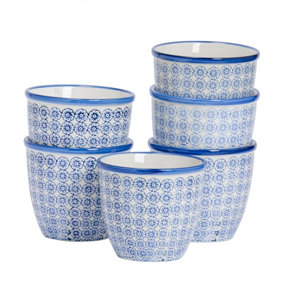 Nicola Spring - Hand-Printed Plant Pots - 14cm - Navy - Pack of 6