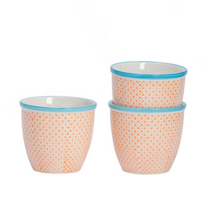 Nicola Spring - Hand-Printed Plant Pots - 14cm - Orange - Pack of 3